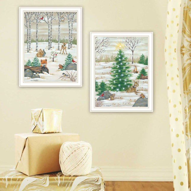 Lisa Kennedy 2-Piece Woodland "Critters For Christmas" Framed Wall Art