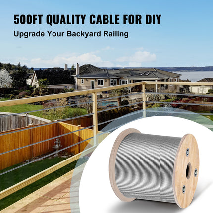 VEVOR 500ft Stainless Steel Cable Railing, 316 Marine Grade, 7x7 Stran