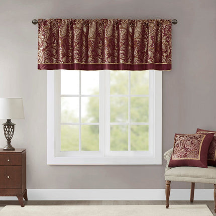 Room & Decor Jacquard Window Valance, 50x18", Burgundy, Polyester