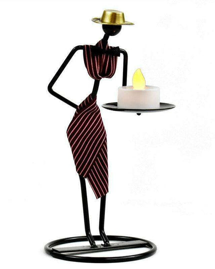 Artistic Vintage Iron Tealight Holders Featuring Elegant Women Figures