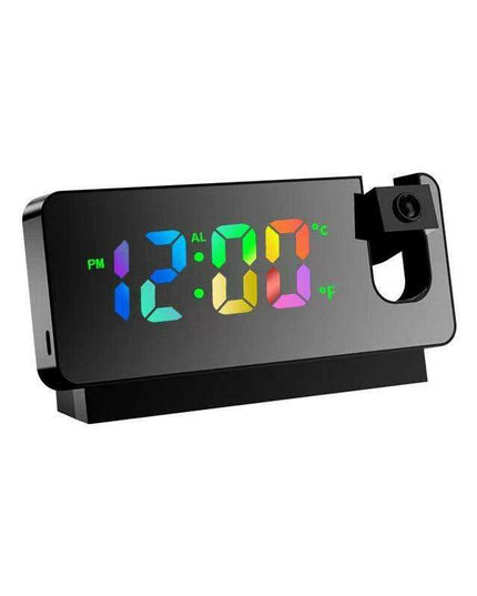 Silent Rotating LED Projection Alarm Clock with Digital Thermometer and Customizable Display