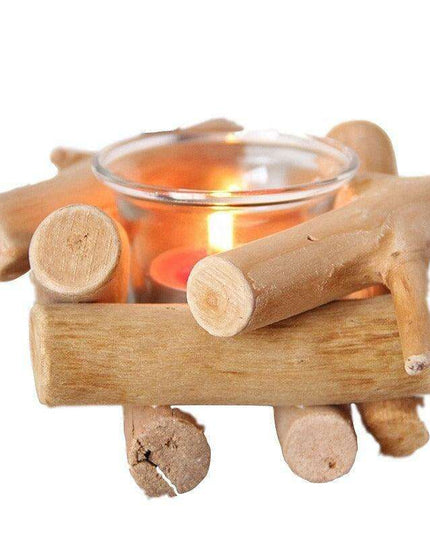 Handcrafted Driftwood Candle Holder with Glass Hurricane - Elegant Home Decor Accent