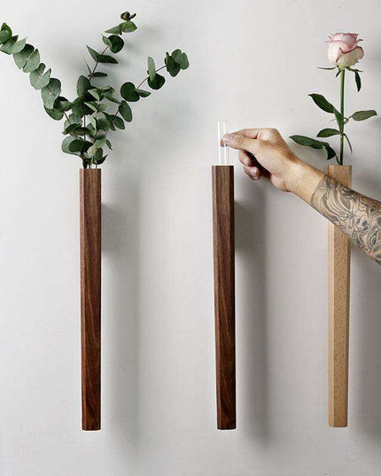 Chic Wooden Wall-Mounted Floral Vase - 14.5cm Elegant Display Stand