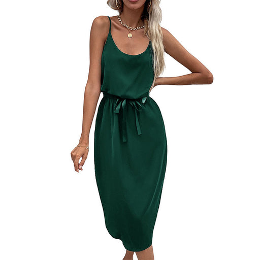 Fashion women's solid color package hip skirt split suspender dress