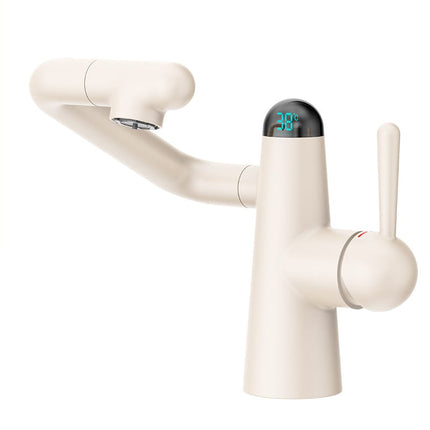 Anti Splash Brass Faucet Rotating Design and Digital Display in White Gunmetal