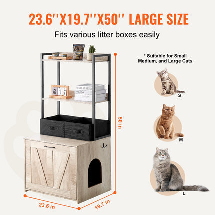 Peekaboo Studio VEVOR Cat Litter Box Enclosure with 2 Shelves & Basket