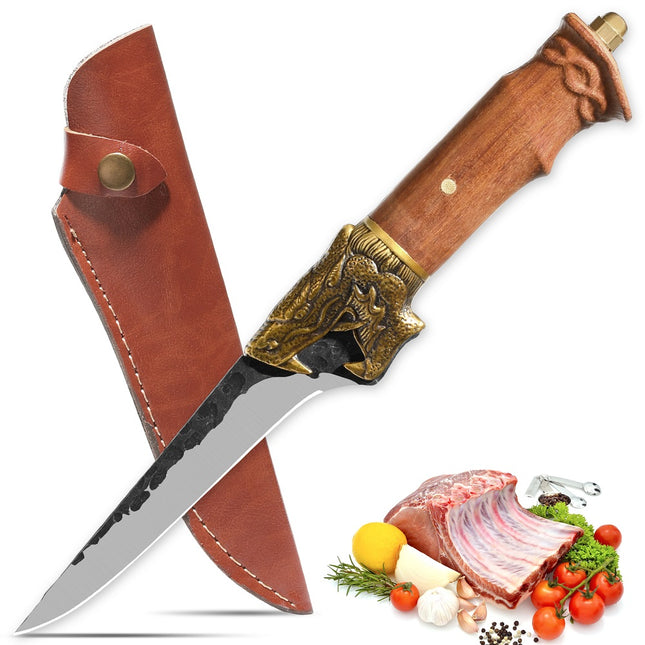 Peekaboo Studio Qulajoy Boning Knife - Hand Forged 7Cr17MOV Blade, Lea