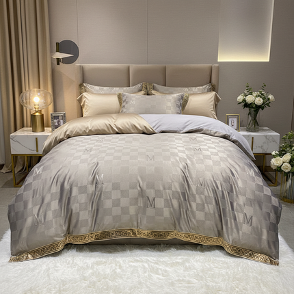Cotton Jacquard Embroidered Bedding Set — Fitted or Flat Sheet, Quilt Cover & 2 Pillow Covers Bedding Sets silk-cotton-sheets-fitted-sheet-quilt-cover-bed Bedding & Bath›Bedding›Bedding Sets