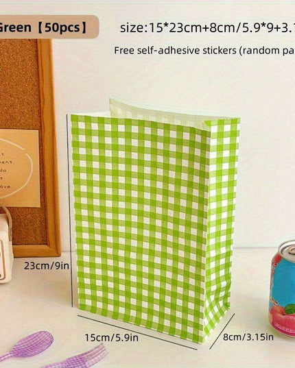 Vibrant Plaid Gift Bags with Coordinating Stickers - 50 Piece Set for All Occasions