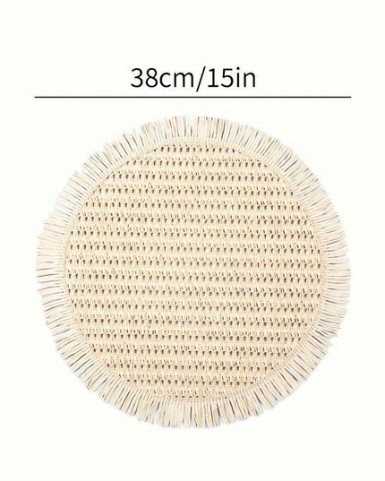 Set of 4 Rustic Bohemian Jute Round Placemats with Fringe for Stylish Dining Decor