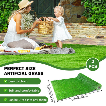 Room & Decor 2-Pack 3.3ft x 10ft Realistic Synthetic Grass Rug with Dr