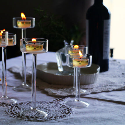 Elegant Transparent Crystal High Footed Glass Candle Holder European Table Decor