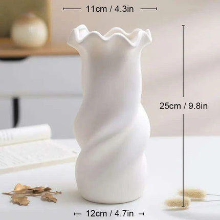 Sleek White Twisted Tube Ceramic Vase for Contemporary Decor