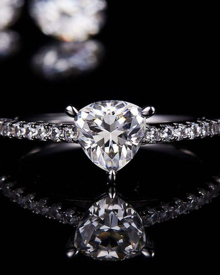 Triangle-Cut Moissanite and Zircon Accent Ring in Sterling Silver - Sophisticated Statement Piece