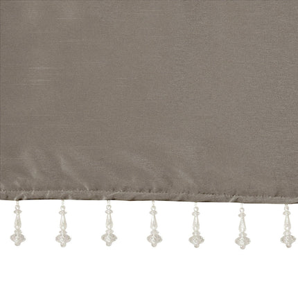 Room and Decor Lightweight Faux Silk Valance with Beads, Pewter 50x26