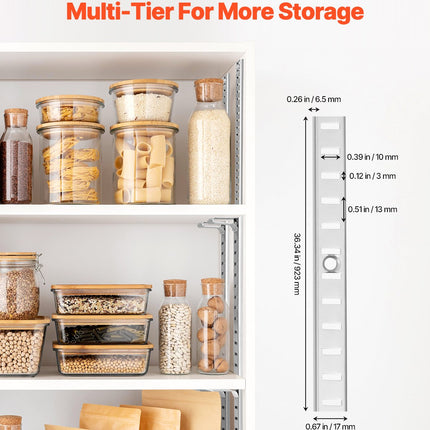 Adjustable Steel Shelf Pilaster Strips — 36.3″ 8-Pack with 32 Screws | Très Élite