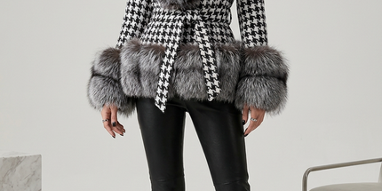 Peekaboo Studio Women's Houndstooth Fur Collar Silver Fox Jacket Overcoats fur-coat-womens-short-houndstooth-fur-collar-silver-fox-fur-jacket Arts, Crafts & Sewing›Art Supplies›Paint