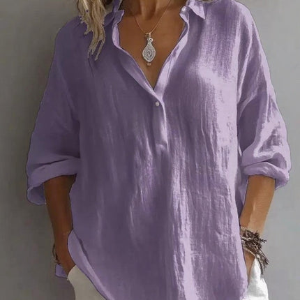 Women's Casual Long-Sleeved Lapel Pullover Shirt — Loose Fit, 3/4 Sleeve