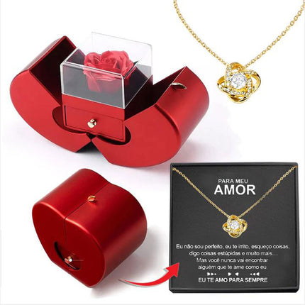 Fashion Jewelry Box Red Apple Christmas Gift Necklace Eternal Rose For
