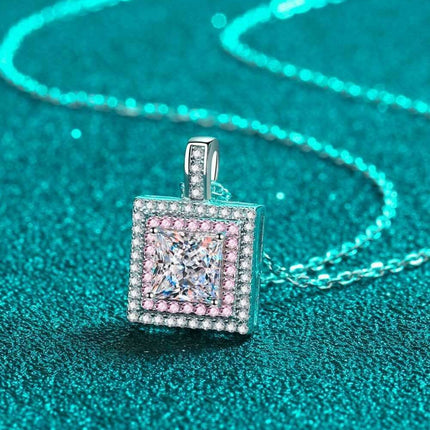 Elegant Moissanite Square Pendant Necklace - Adjustable Luxury Chain