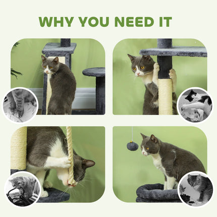 Peekaboo Studio 53" Cat Tree with Scratching Posts & Toy Balls - Dark