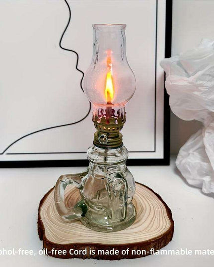 2-Pack Vintage Glass Kerosene Lanterns - Classic Oil Lamps for Ambient Tabletop Lighting