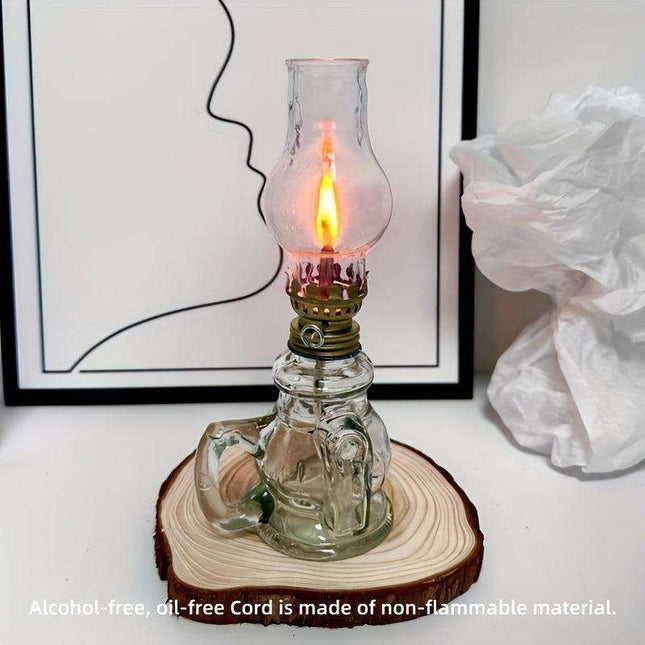 2-Pack Vintage Glass Kerosene Lanterns - Classic Oil Lamps for Ambient Tabletop Lighting