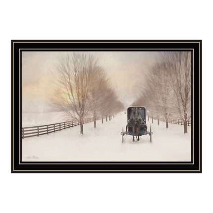 Lori Deiter Snowy Amish Lane Black Framed Wall Art - Rustic Home Decor