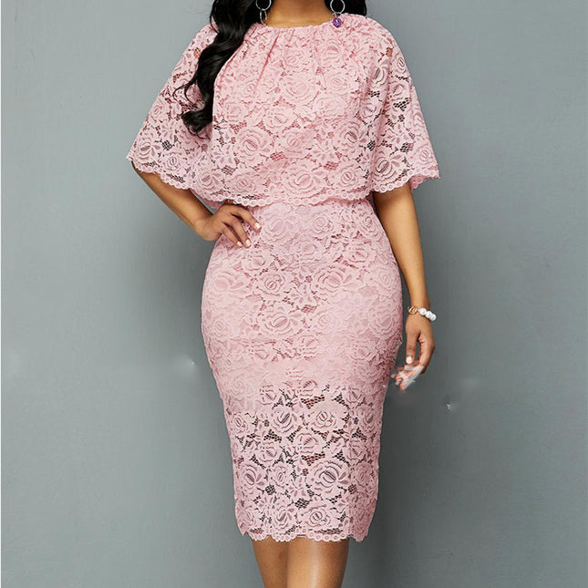 Peekaboo Studio Plus Size African Lace Maxi Dress - Elegant Wedding Ou