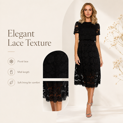 Moe Lace Evening Dress — Sleeveless Floral Mini with Flowy Skirt Dresses evening-dress-19 Clothing > Dresses > Evening Dresses