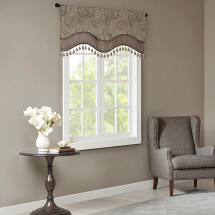 Room & Decor Jacquard Window Valance with Beads, 50x18", Blue/Brown