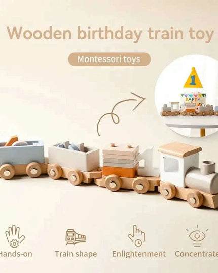 Educational Wooden Train Set for Babies - Montessori-Inspired Learning Toy with Trolley and Number Blocks