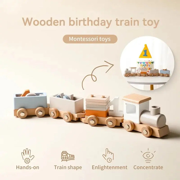 Educational Wooden Train Set for Babies - Montessori-Inspired Learning Toy with Trolley and Number Blocks