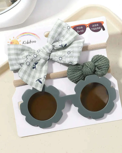 3Pcs/Set Newborn Print Bowknot Headbands and Cute Round Sunglasses