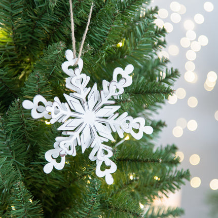 Room and Decor Set of 6 White Iron Snowflake Hangers for Christmas Orn