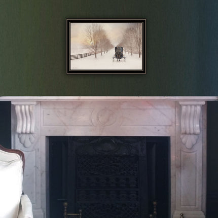 Lori Deiter Snowy Amish Lane Black Framed Wall Art - Rustic Home Decor