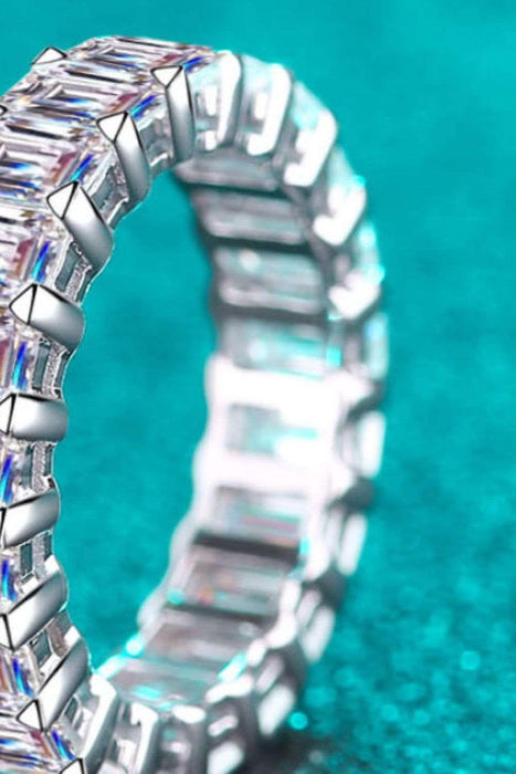 Elegant Moissanite Sterling Silver Ring Set with Rhodium Finish