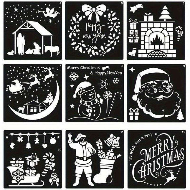 Christmas Creativity: 12-Piece Stencil Set for Festive Wall Art and DIY Decor