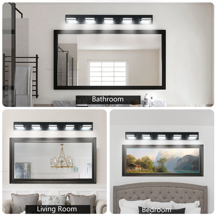 Room and Decor Modern Black LED Vanity Light, 5-Light, Energy Efficien