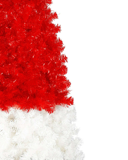 6FT Artificial Christmas Tree With LED Light, Santa's Hat Shape Artificial Whimsical Xmas Tree With 1050 Tip, Curved Xmax Tree