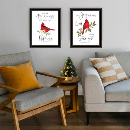 Annie Lapoint 2-Piece Red Cardinals Wall Art Set, Black Framed Decor