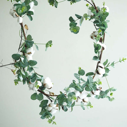 AliKopy 5ft Green Eucalyptus Leaf & Cotton Ball Garland Vine, Durable