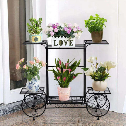 6-Tier Elegant Iron Plant Stand in Black and Pink for Chic Indoor and Outdoor Gardening - Très Elite