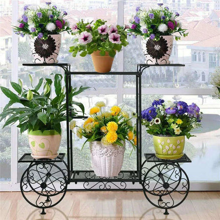 6-Tier Elegant Iron Plant Stand in Black and Pink for Chic Indoor and Outdoor Gardening - Très Elite