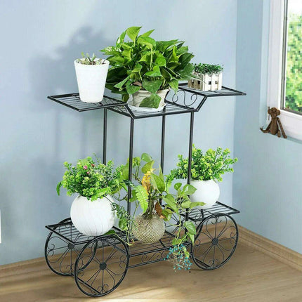 6-Tier Elegant Iron Plant Stand in Black and Pink for Chic Indoor and Outdoor Gardening - Très Elite