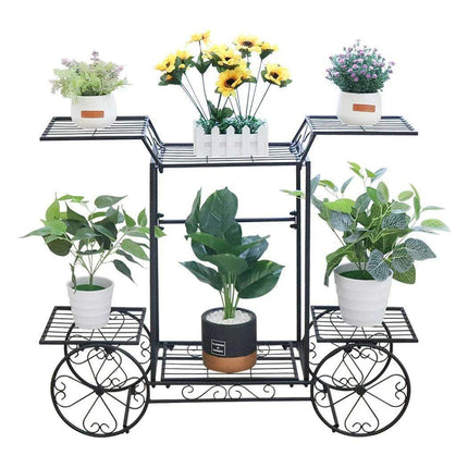 6-Tier Elegant Iron Plant Stand in Black and Pink for Chic Indoor and Outdoor Gardening - Très Elite