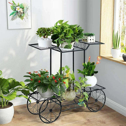 6-Tier Elegant Iron Plant Stand in Black and Pink for Chic Indoor and Outdoor Gardening - Très Elite