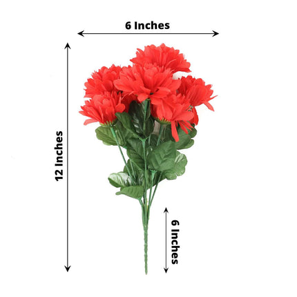 AliKopy 12 Red Artificial Silk Chrysanthemum Flower Bouquets - Lifesiz