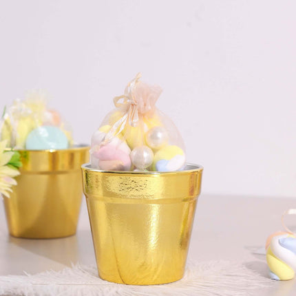 AliKopy 6 Pack 3" Gold Plastic Party Favor Buckets, Mini Planters