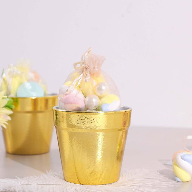 AliKopy 6 Pack 3" Gold Plastic Party Favor Buckets, Mini Planters